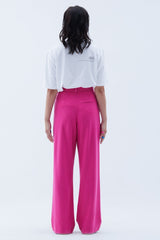 Pleated High-Waisted Wide Leg Trouser in Pink