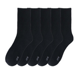 Anyfootwear 5 Pairs Unisex Long Cotton Socks Size 2-6 Black High Quality Office Business Sports Skateboard Knitted Casual Solid Color Socks