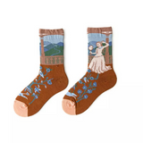 Anyfootwear 5 Pairs Size 5-9 Unisex Long Socks Cartoon Lady in the Farm Nature Print Design Warm Winter Socks Comfortable Casual Foot Accessories