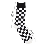 Anyfootwear 5 Pairs Size 5-14 Women Fashion Socks Cotton Skateboard Black White Square Pattern White Novelty Crew Socks Casual Sports Socks