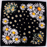 Anyyou Fashion Premium Satin Square Scarf -Black Daisy Silk-Feel Neckwrap for Women