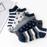 Anyfootwear 5 Pairs One Size 5-11 Mixed Color Striped Cotton Ankle Socks Spring Summer Unisex Navy Style Casual Breathable Socks