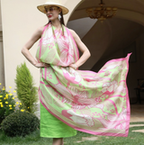 Anyyou 100% Mulberry Silk Long Scarf for Women – Pink & Green Luxury Beach Shawl, Pashmina Wrap, Swimwear Cover Up