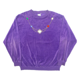 Rhinestone Velvet Womens Sweatshirt Purple M