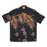 WINNIE FASHION Mens Hawaiian Shirt Black Floral L