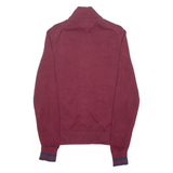 TOMMY HILFIGER Mens Jumper Maroon Argyle High Neck Tight Knit M