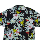 THUMBS UP Mens Hawaiian Shirt Black Floral L