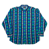 REVENGE Mens Shirt Blue Geometric Long Sleeve 2XL