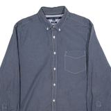 TOMMY HILFIGER Mens Shirt Blue Check Long Sleeve L