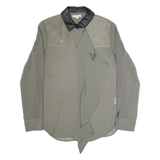 DKNY Frill Womens Shirt Grey Collared Long Sleeve XXS