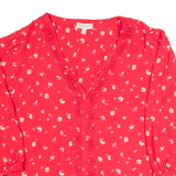 MONSOON Womens Printed Top Pink V-Neck Long Sleeve Floral M