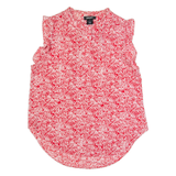 DKNY Womens Printed Shirt Red High Neck Sleeveless Crazy Pattern M