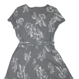 LAURA ASHLEY Womens Day Dress Grey Viscose Floral Short Sleeve Knee Length UK 12