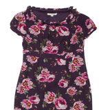 BODEN Womens Day Dress Purple Wool Floral Short Sleeve Knee Length UK 10