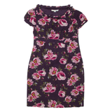 BODEN Womens Day Dress Purple Wool Floral Short Sleeve Knee Length UK 10