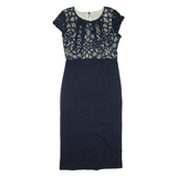 MONSOON Womens Pencil Dress Blue Viscose Short Sleeve Midi UK 12