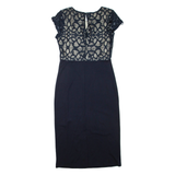 MONSOON Womens Pencil Dress Blue Viscose Short Sleeve Midi UK 12