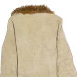 BKE VINTAGE Faux Fur Lined Womens Overcoat Jacket Beige Leather 90s M