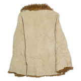 BKE VINTAGE Faux Fur Lined Womens Overcoat Jacket Beige Leather 90s M