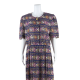 LADY CAROL Womens Day Dress Blue Floral Short Sleeve Midi L