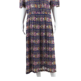 LADY CAROL Womens Day Dress Blue Floral Short Sleeve Midi L