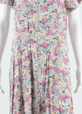 Womens Day Dress Pink Floral Short Sleeve Midi L