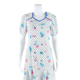 Womens Mermaid Dress White Floral Short Sleeve Knee Length M