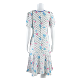 Womens Mermaid Dress White Floral Short Sleeve Knee Length M