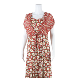 Womens Day Dress Red Floral Short Sleeve Midi M