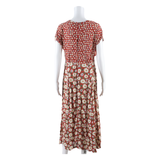 Womens Day Dress Red Floral Short Sleeve Midi M