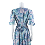 SWEET MIRANDA Womens Day Dress Blue Floral Short Sleeve Knee Length M