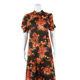 Womens Maxi Dress Brown Floral Short Sleeve Long S