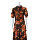 Womens Maxi Dress Brown Floral Short Sleeve Long S