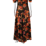 Womens Maxi Dress Brown Floral Short Sleeve Long S