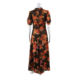 Womens Maxi Dress Brown Floral Short Sleeve Long S