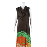 Womens Maxi Dress Brown Crazy Pattern Sleeveless Long S