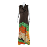 Womens Maxi Dress Brown Crazy Pattern Sleeveless Long S