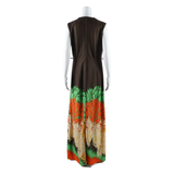 Womens Maxi Dress Brown Crazy Pattern Sleeveless Long S
