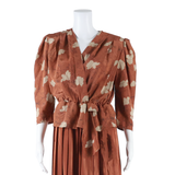 Womens Day Dress Brown Floral Long Sleeve Knee Length S