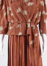 Womens Day Dress Brown Floral Long Sleeve Knee Length S