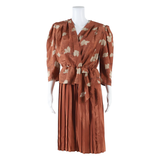 Womens Day Dress Brown Floral Long Sleeve Knee Length S