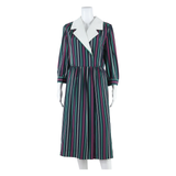 SMODELL Womens Day Dress Blue Striped Long Sleeve Midi M