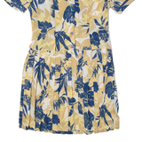 Womens A-Line Dress Beige 90s Floral Short Sleeve Midi M