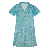 Womens Day Dress Blue 90s Crazy Pattern Short Sleeve Midi L