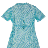 Womens Day Dress Blue 90s Crazy Pattern Short Sleeve Midi L