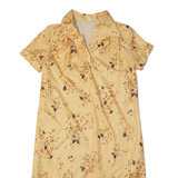 Womens Shift Dress Yellow 90s Striped Short Sleeve Midi M