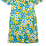 Womens Day Dress Blue Floral Short Sleeve Midi L