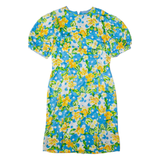 Womens Day Dress Blue Floral Short Sleeve Midi L