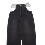 Chain Cut Out Womens Jeans Black Relaxed Straight W26 L28
