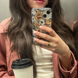 Black Peachy Peonies iPhone 13 Mini Case